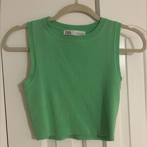 Zara green cropped knit tank top
